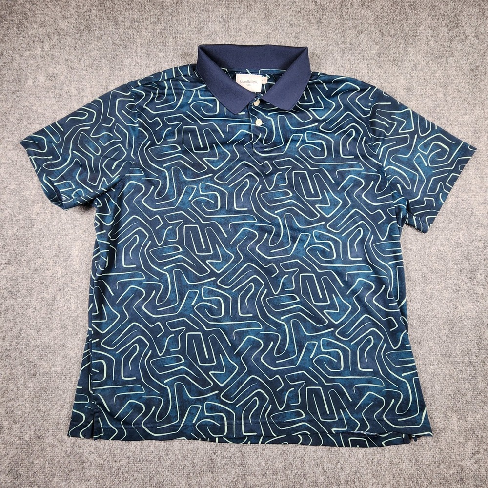 Goodfellow & Co Mens XXL Blue Abstract Geometric Swirl Polo Shirt Short Sleeve